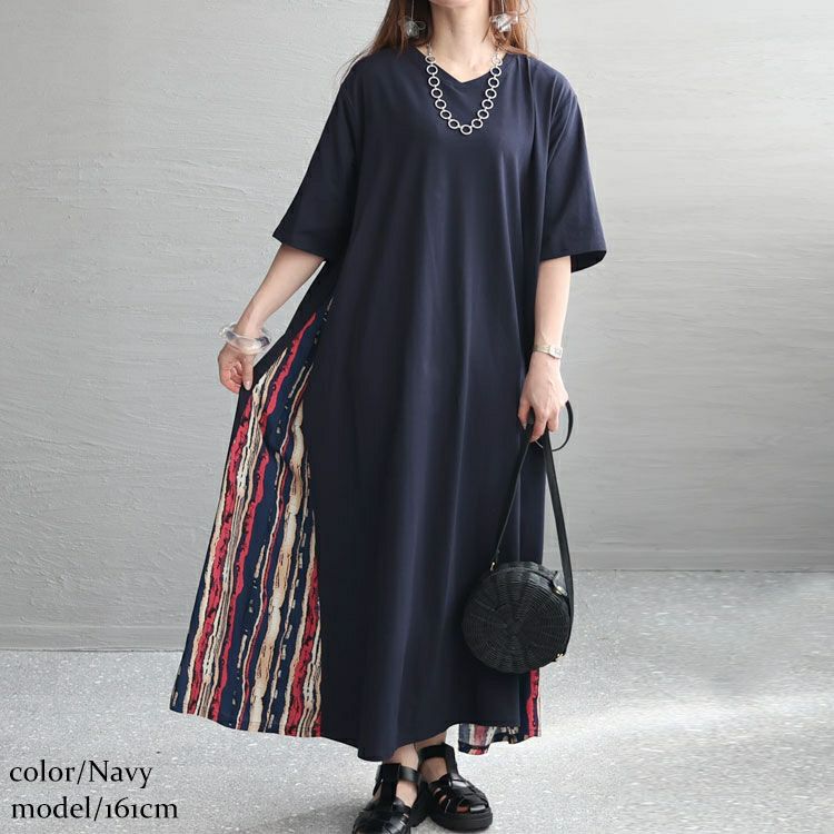 大きいサイズ レディース 接触冷感脇切替ワンピース　kt-23001