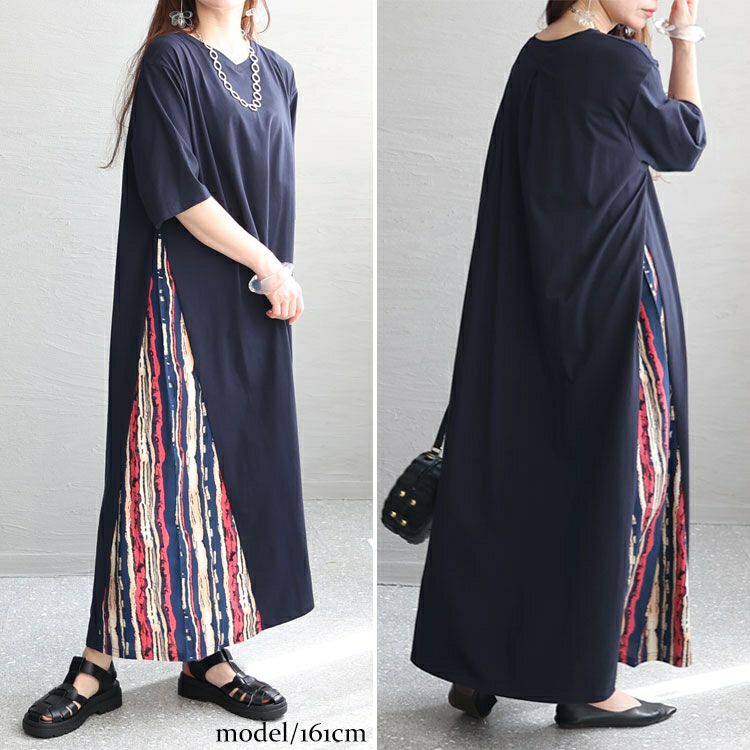 大きいサイズ レディース 接触冷感脇切替ワンピース　kt-23001