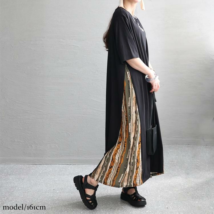 大きいサイズ レディース 接触冷感脇切替ワンピース　kt-23001 ブラック