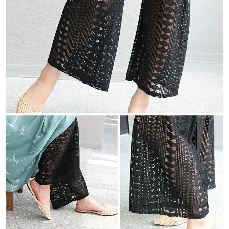 大きいサイズ レディース 股ずれ防止レースワイドパンツ　u2-0074 【メール便可】