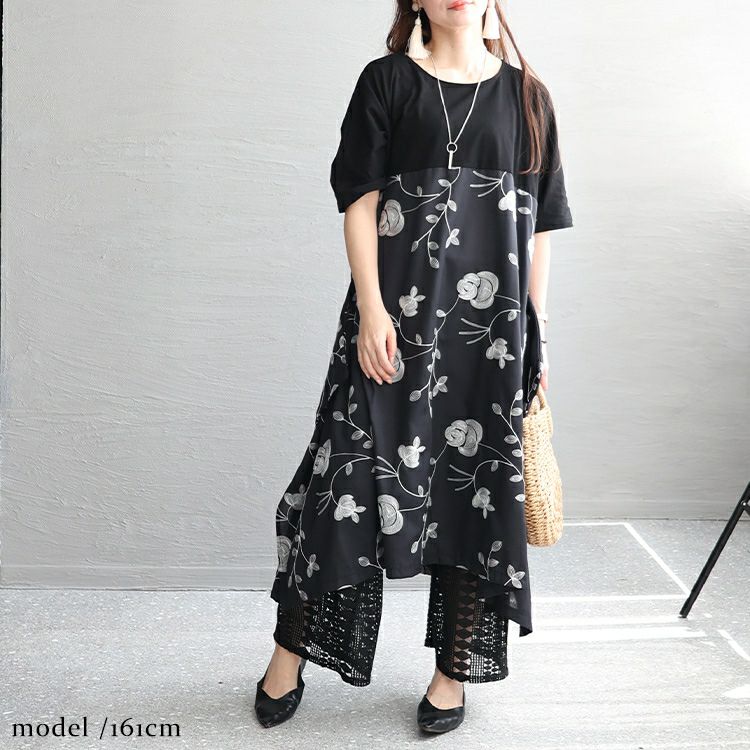 大きいサイズ レディース 股ずれ防止レースワイドパンツ　u2-0074 【メール便可】