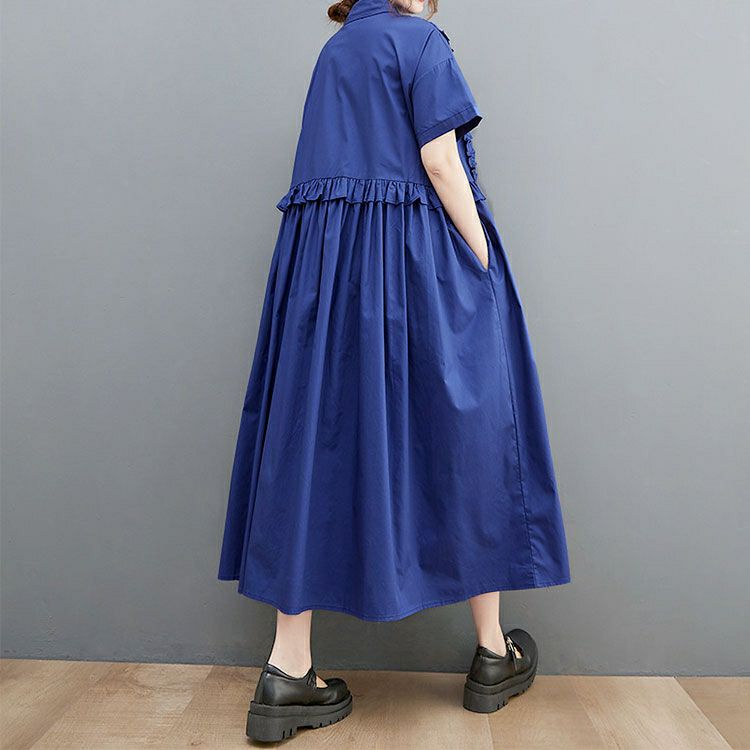 大きいサイズ レディース フリルシャツワンピース　goldy-1249