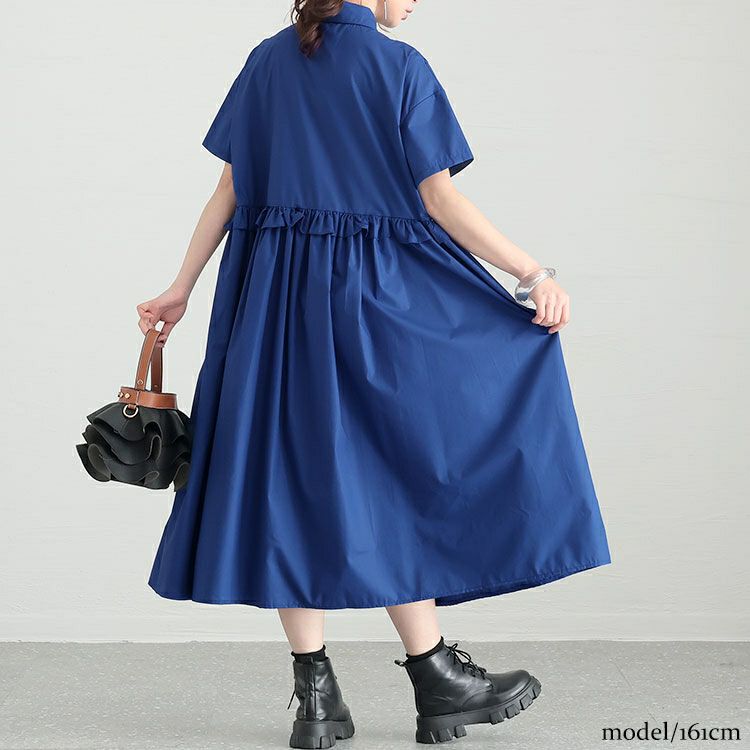 大きいサイズ レディース フリルシャツワンピース　goldy-1249