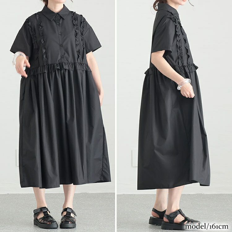 大きいサイズ レディース フリルシャツワンピース　goldy-1249