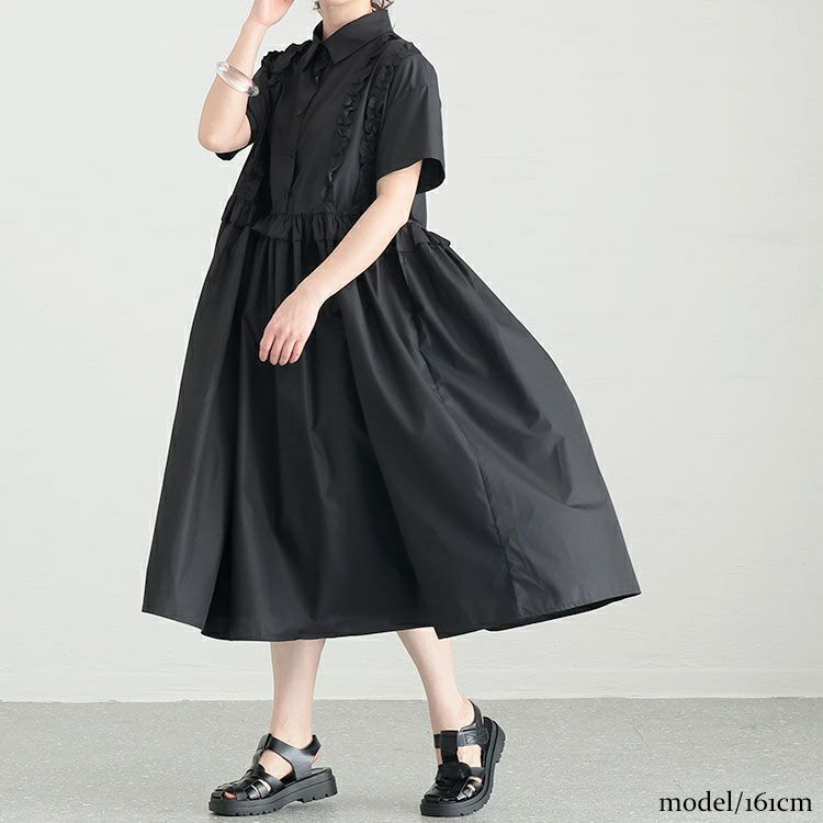 大きいサイズ レディース フリルシャツワンピース　goldy-1249
