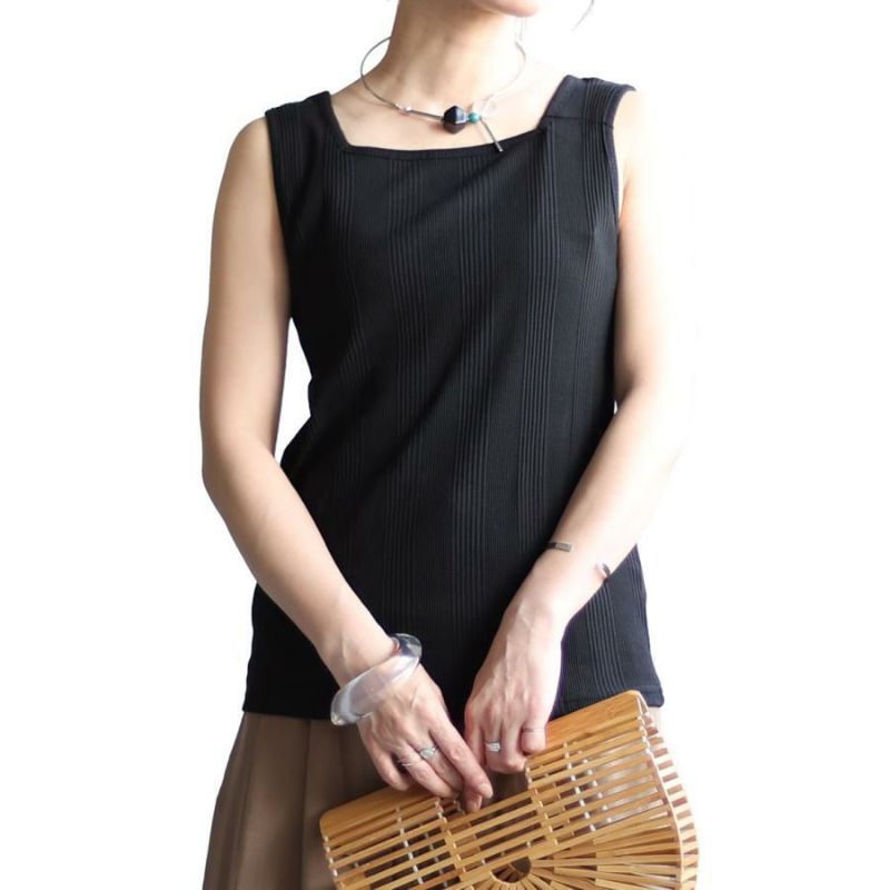 大きいサイズ レディース スクエアネックタンクトップ　wk-0231 【メール便可】 ブラック