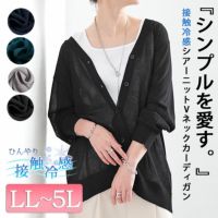 大きいサイズ レディース 接触冷感シアーニットVネックカーディガン　cpdai-640116 【メール便可】