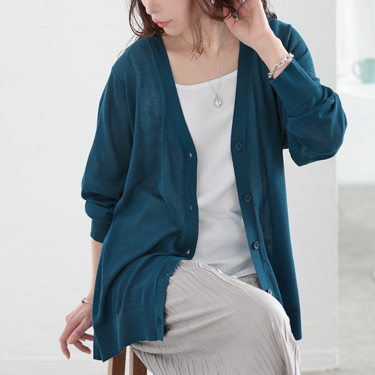 大きいサイズ レディース 接触冷感シアーニットVネックカーディガン　cpdai-640116 【メール便可】