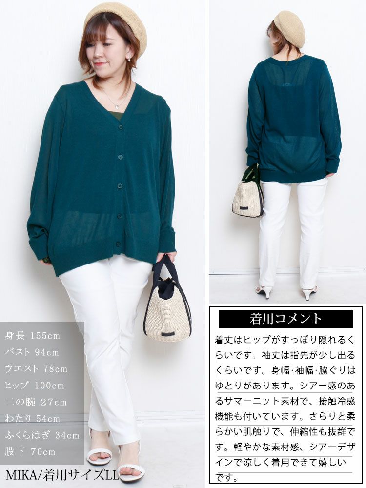 大きいサイズ レディース 接触冷感シアーニットVネックカーディガン　cpdai-640116 【メール便可】