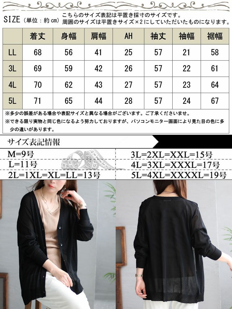 大きいサイズ レディース 接触冷感シアーニットVネックカーディガン　cpdai-640116 【メール便可】