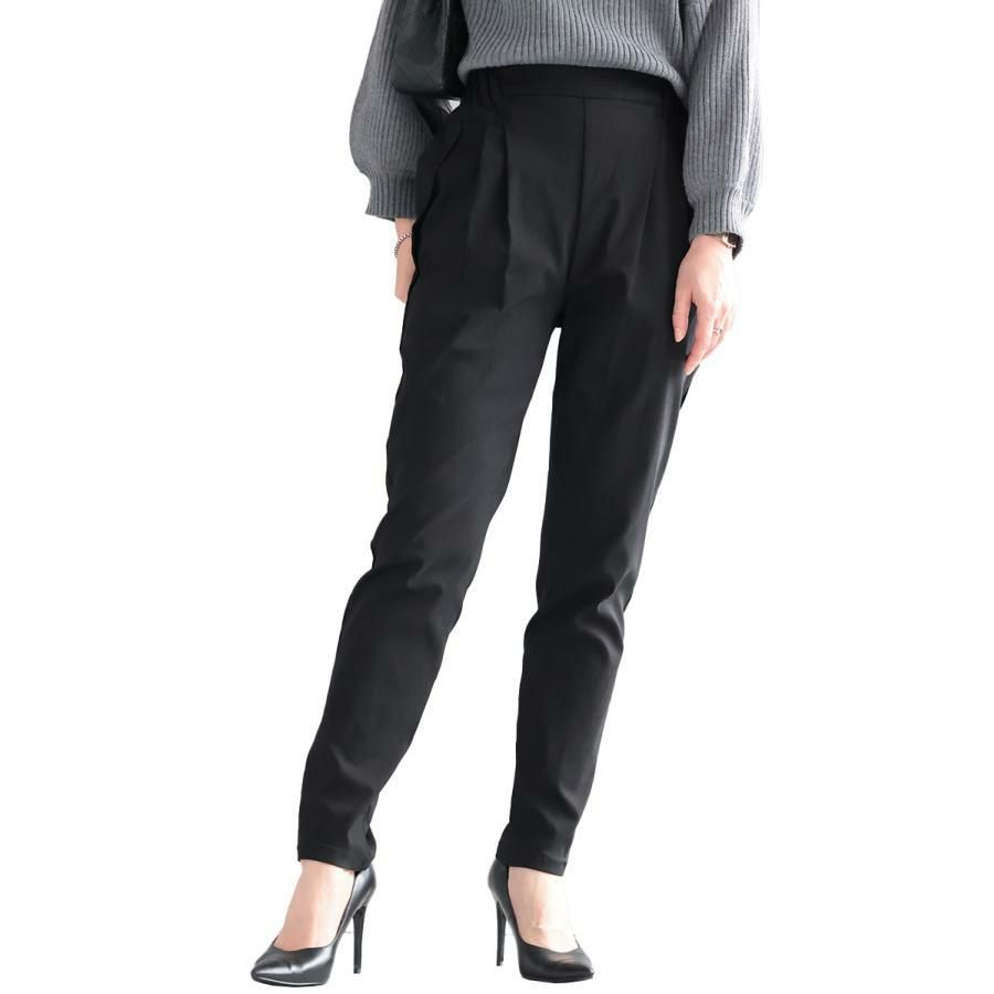 大きいサイズ レディース 虜になる穿き心地！痩せた？って聞かれる 褒められ究極美脚！最強ストレッチテーパードパンツ　fem-320 ブラック