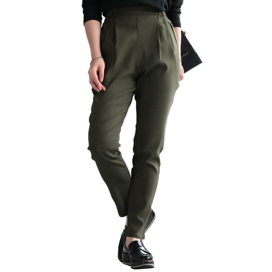 大きいサイズ レディース 虜になる穿き心地！痩せた？って聞かれる 褒められ究極美脚！最強ストレッチテーパードパンツ　fem-320 カーキ