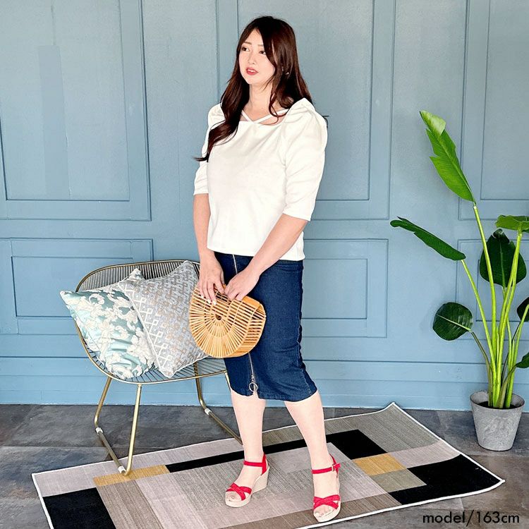 大きいサイズ レディース ギャザーパワショルテレコプルオーバー　maru-315702 【メール便可】