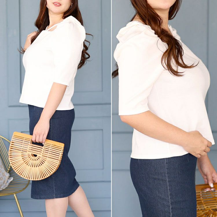 大きいサイズ レディース ギャザーパワショルテレコプルオーバー　maru-315702 【メール便可】