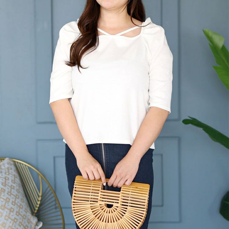 大きいサイズ レディース ギャザーパワショルテレコプルオーバー　maru-315702 【メール便可】