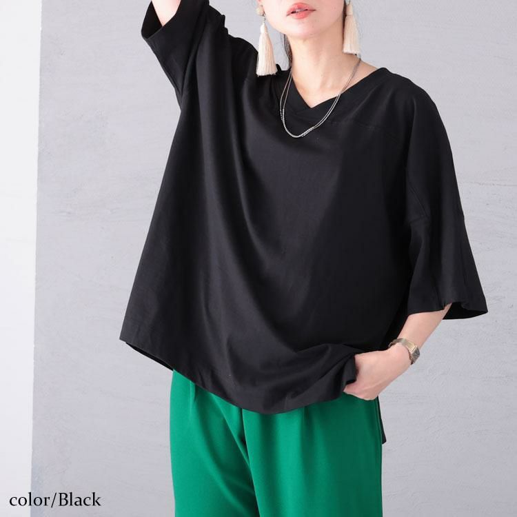 大きいサイズ レディース 前後2WAYビッグTシャツ　wk-0430 【メール便可】 ブラック