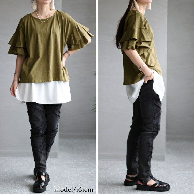 大きいサイズ レディース ダブルフリルスリーブプルオーバー　wk-0386 【メール便可】