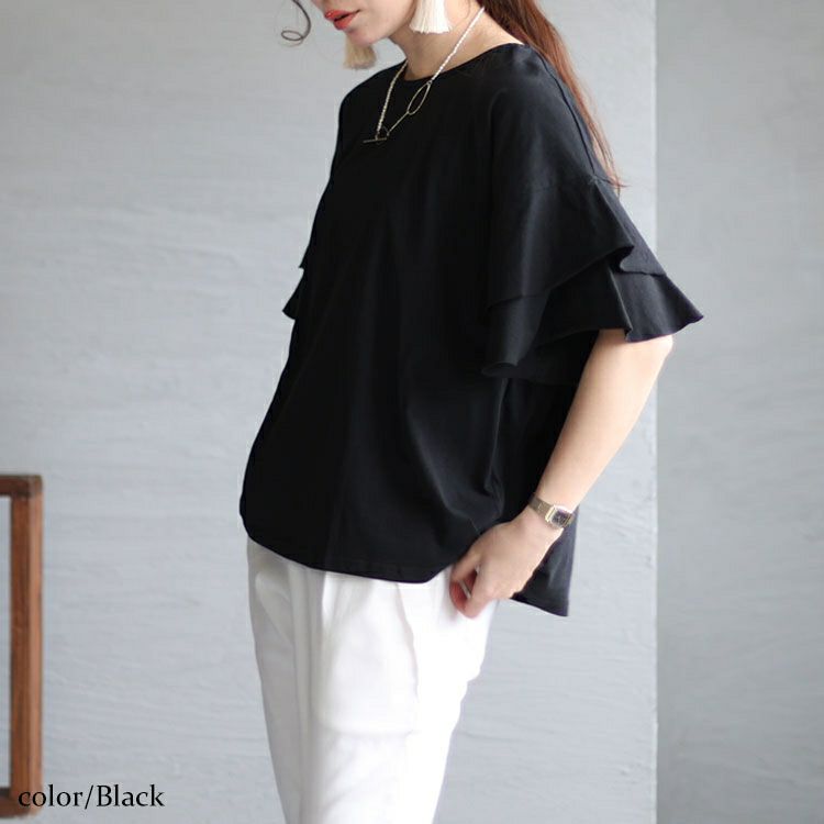 大きいサイズ レディース ダブルフリルスリーブプルオーバー　wk-0386 【メール便可】