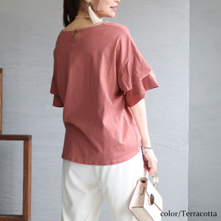 大きいサイズ レディース ダブルフリルスリーブプルオーバー　wk-0386 【メール便可】