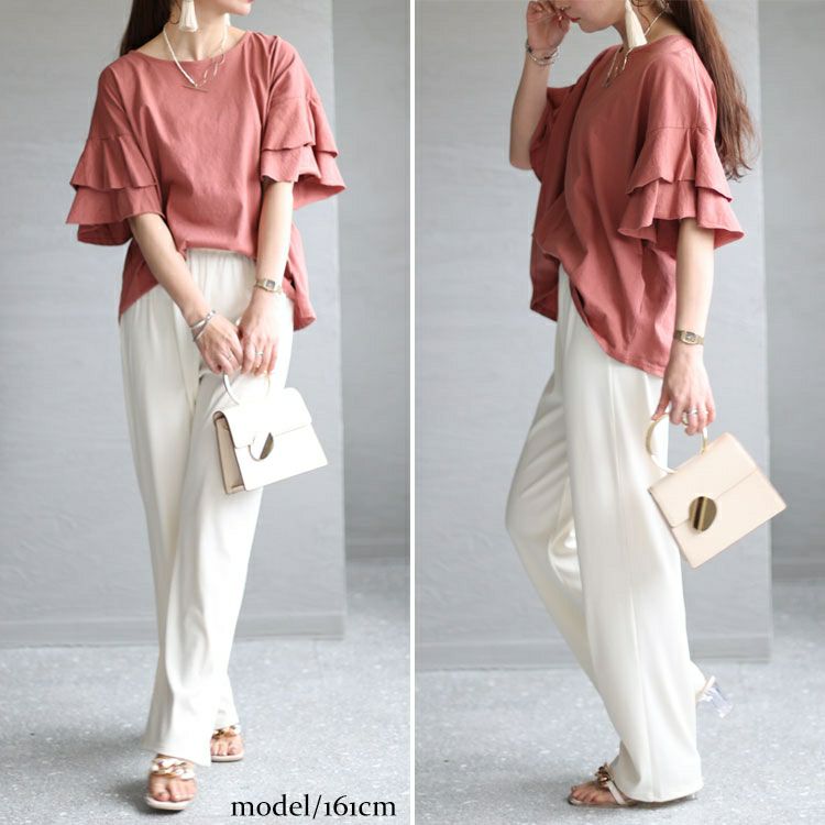 大きいサイズ レディース ダブルフリルスリーブプルオーバー　wk-0386 【メール便可】