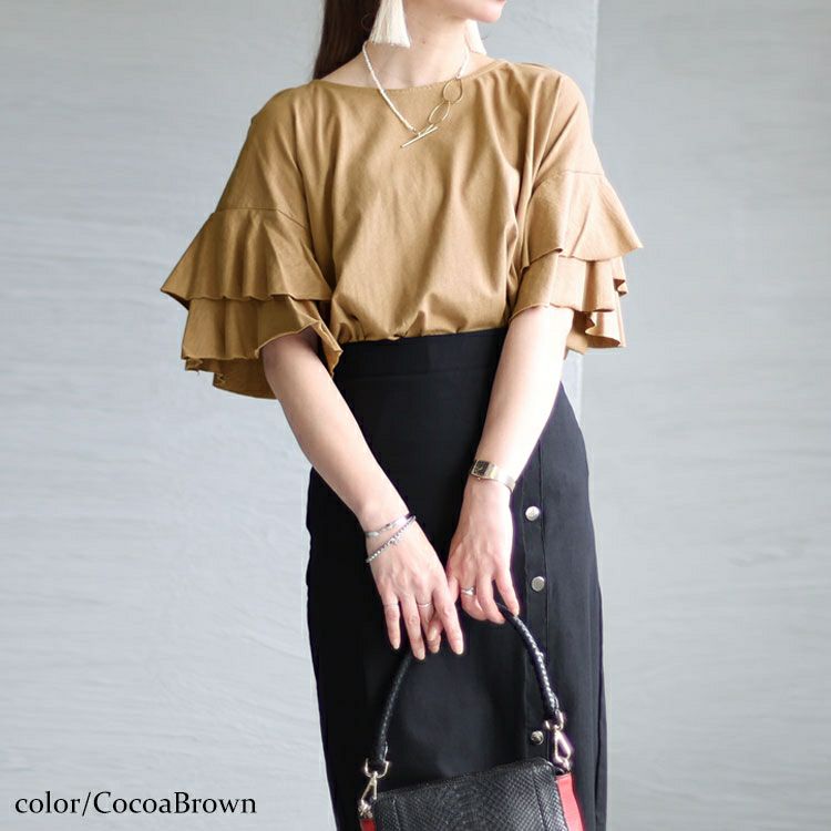 大きいサイズ レディース ダブルフリルスリーブプルオーバー　wk-0386 【メール便可】