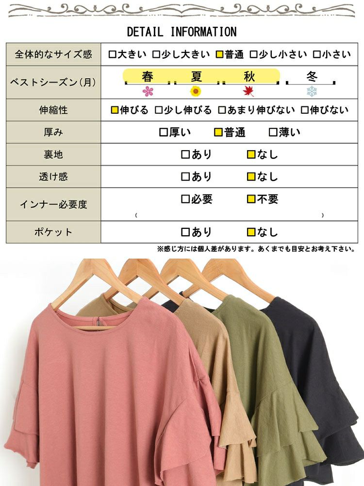 大きいサイズ レディース ダブルフリルスリーブプルオーバー　wk-0386 【メール便可】