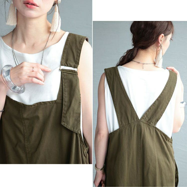 大きいサイズ レディース アシメサスペンダーサロペットパンツ　wc-0305