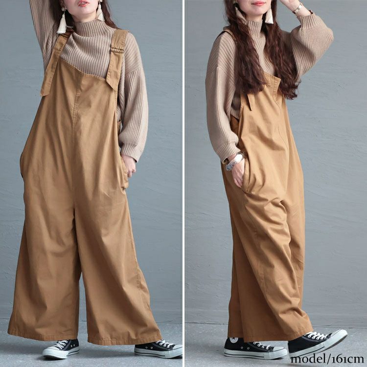 大きいサイズ レディース アシメサスペンダーサロペットパンツ　wc-0305