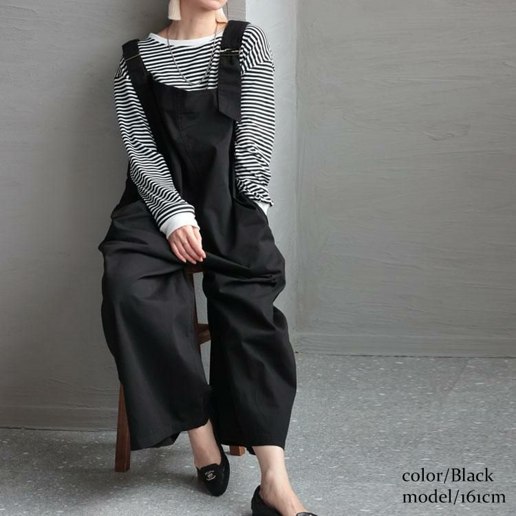 大きいサイズ レディース アシメサスペンダーサロペットパンツ　wc-0305 ブラック
