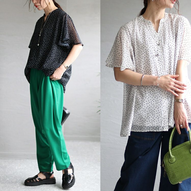 大きいサイズ レディース 接触冷感デオドランテープドット柄ブラウス　mncut-135510 【メール便可】