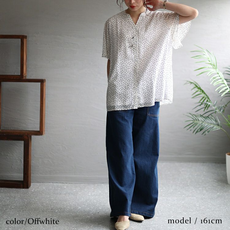 大きいサイズ レディース 接触冷感デオドランテープドット柄ブラウス　mncut-135510 【メール便可】