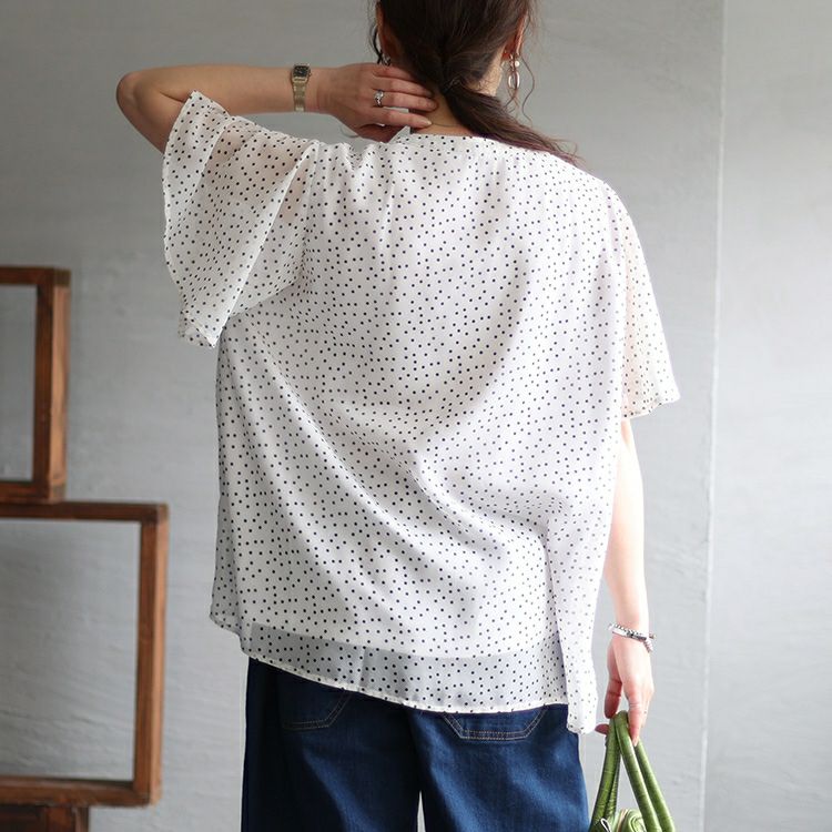 大きいサイズ レディース 接触冷感デオドランテープドット柄ブラウス　mncut-135510 【メール便可】