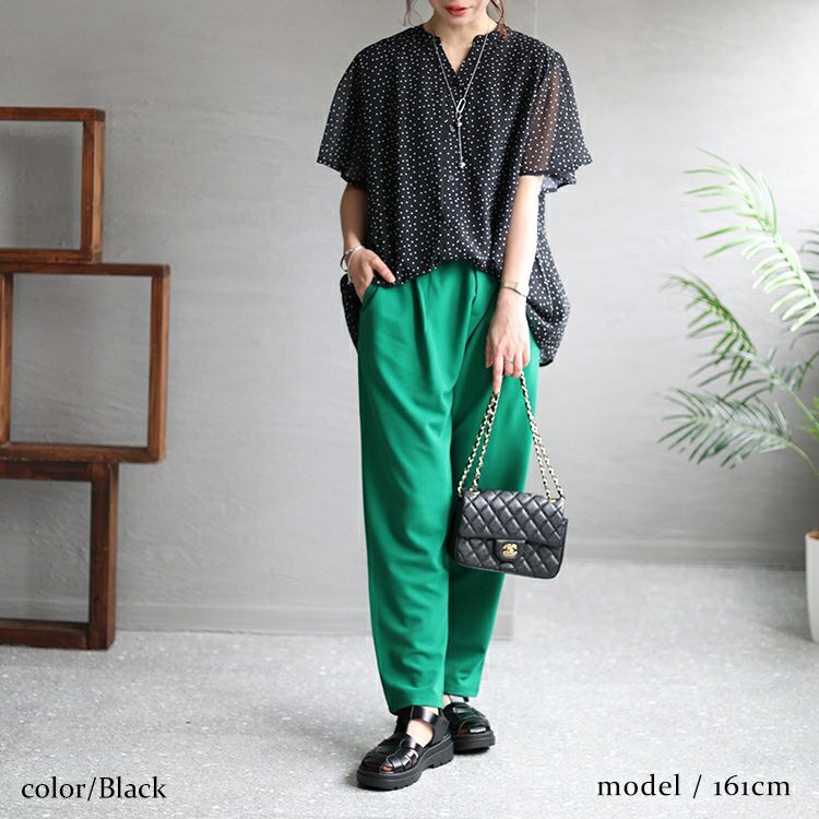 大きいサイズ レディース 接触冷感デオドランテープドット柄ブラウス　mncut-135510 【メール便可】