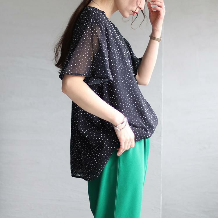 大きいサイズ レディース 接触冷感デオドランテープドット柄ブラウス　mncut-135510 【メール便可】 ブラック