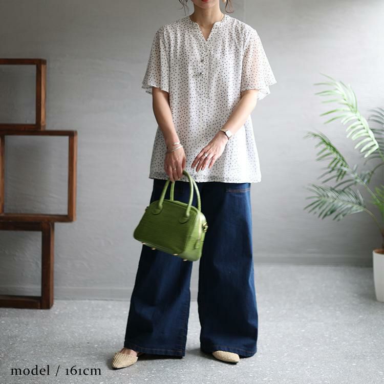 大きいサイズ レディース 接触冷感デオドランテープドット柄ブラウス　mncut-135510 【メール便可】 オフホワイト