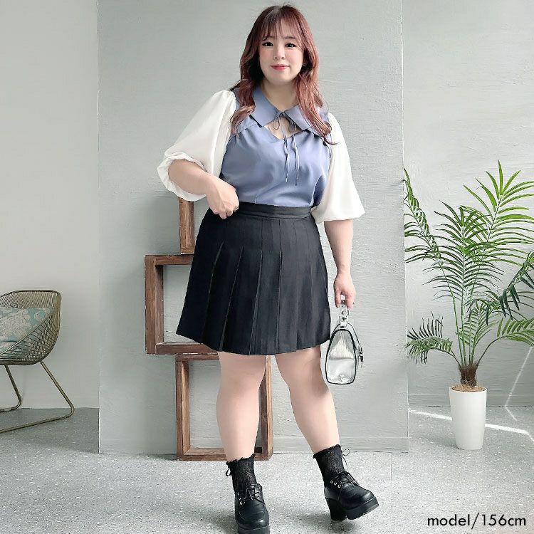 大きいサイズ レディース パンツ裏地プリーツミニスカート　goldy-1290