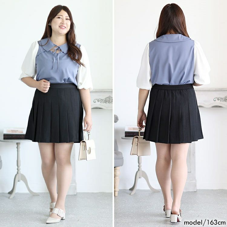 大きいサイズ レディース パンツ裏地プリーツミニスカート　goldy-1290
