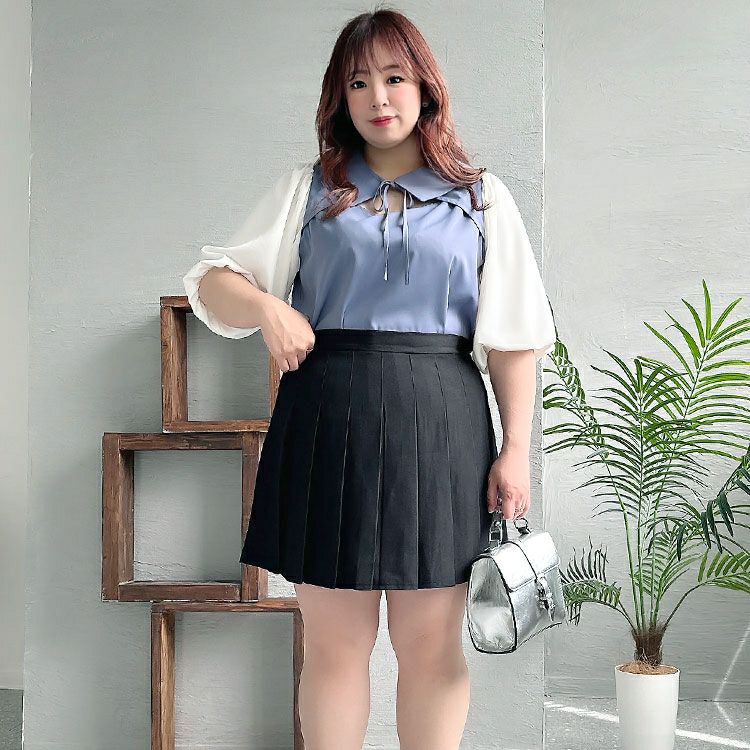 大きいサイズ レディース パンツ裏地プリーツミニスカート　goldy-1290