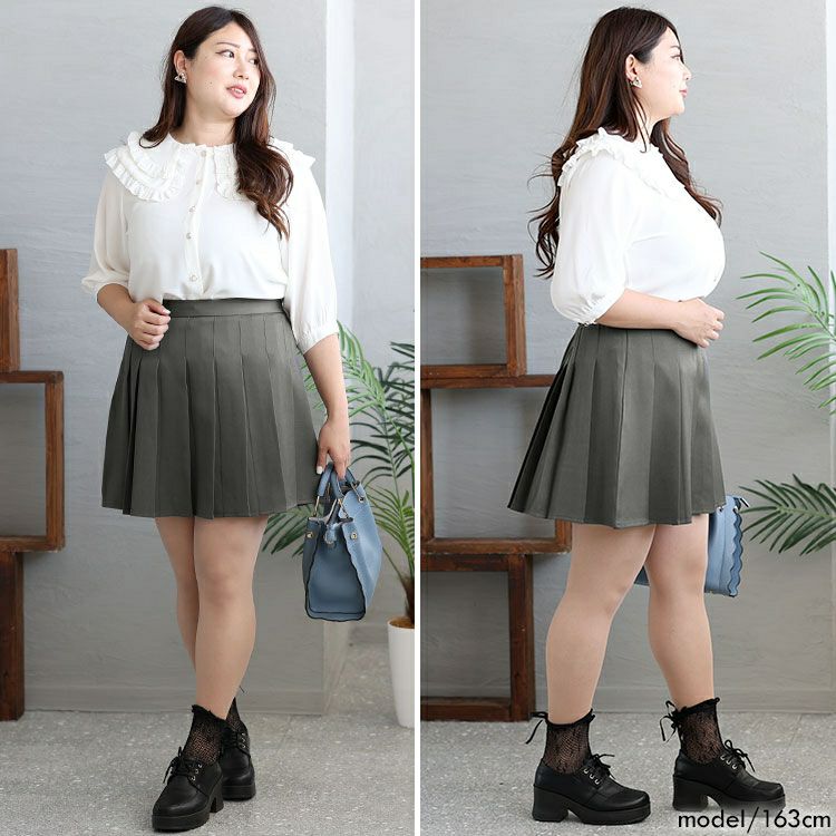 大きいサイズ レディース パンツ裏地プリーツミニスカート　goldy-1290