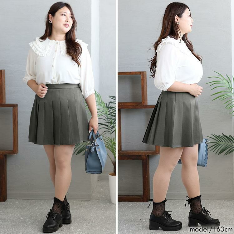 大きいサイズ レディース パンツ裏地プリーツミニスカート　goldy-1290 グレー