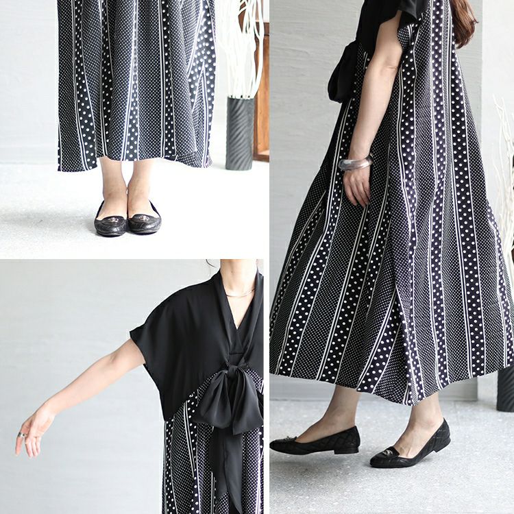 大きいサイズ レディース フロントリボン柄切替えワンピース　jp481 【メール便可】