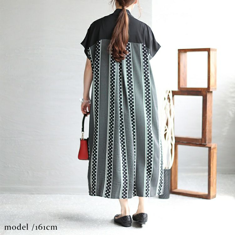 大きいサイズ レディース フロントリボン柄切替えワンピース　jp481 【メール便可】