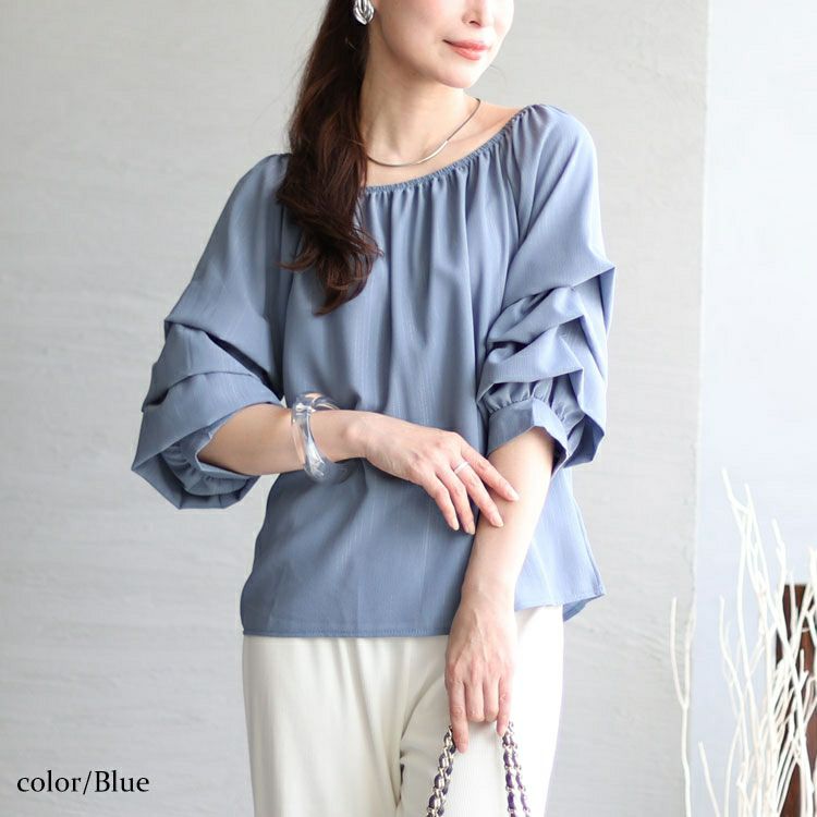 大きいサイズ レディース 楊柳レイヤード袖スクエアネックプルオーバー　goldy-1276 【メール便可】