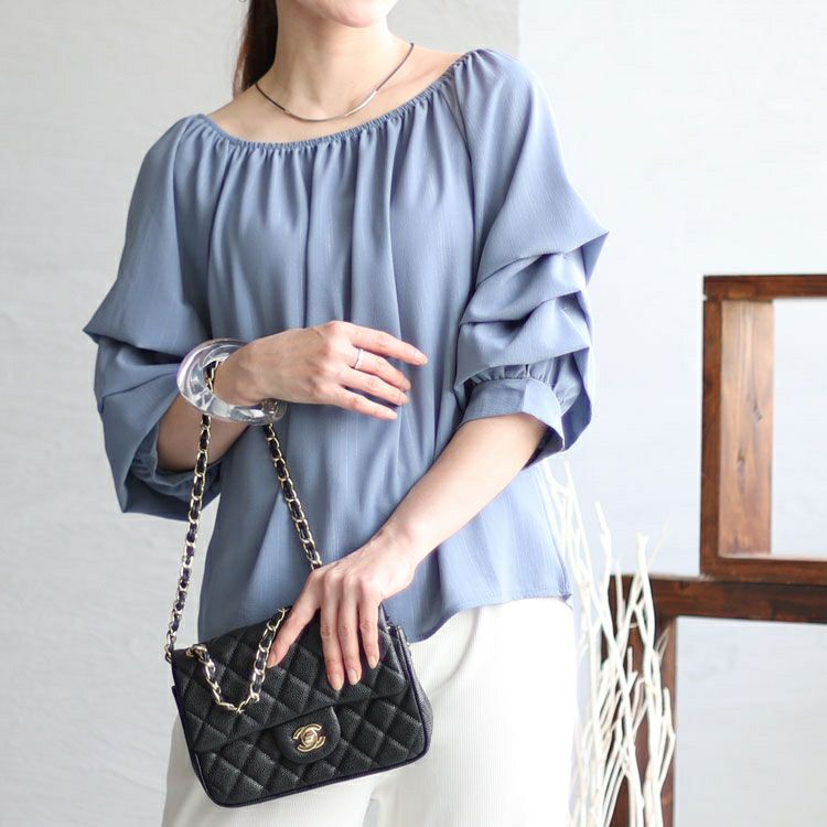 大きいサイズ レディース 楊柳レイヤード袖スクエアネックプルオーバー　goldy-1276 【メール便可】