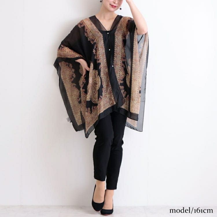 大きいサイズ レディース エスニック柄スカーフポンチョ　goldy-1258 【メール便可】