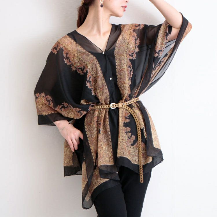 大きいサイズ レディース エスニック柄スカーフポンチョ　goldy-1258 【メール便可】