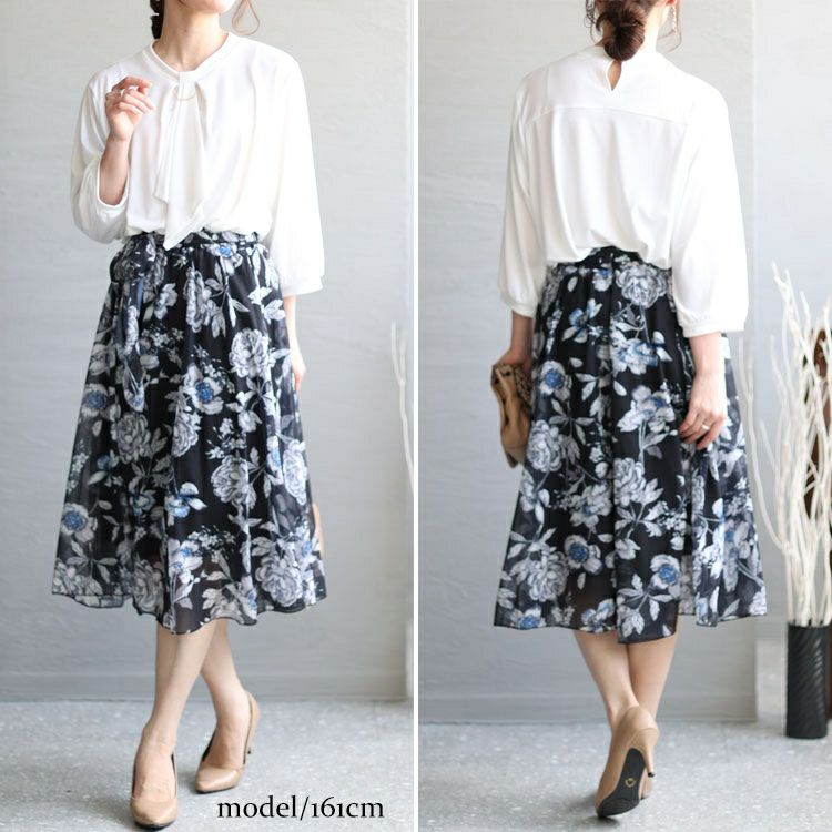 大きいサイズ レディース 花柄シフォンロングスカート　goldy-1262 【メール便可】