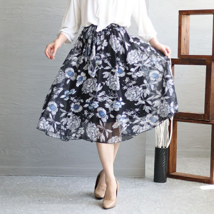 大きいサイズ レディース 花柄シフォンロングスカート　goldy-1262 【メール便可】