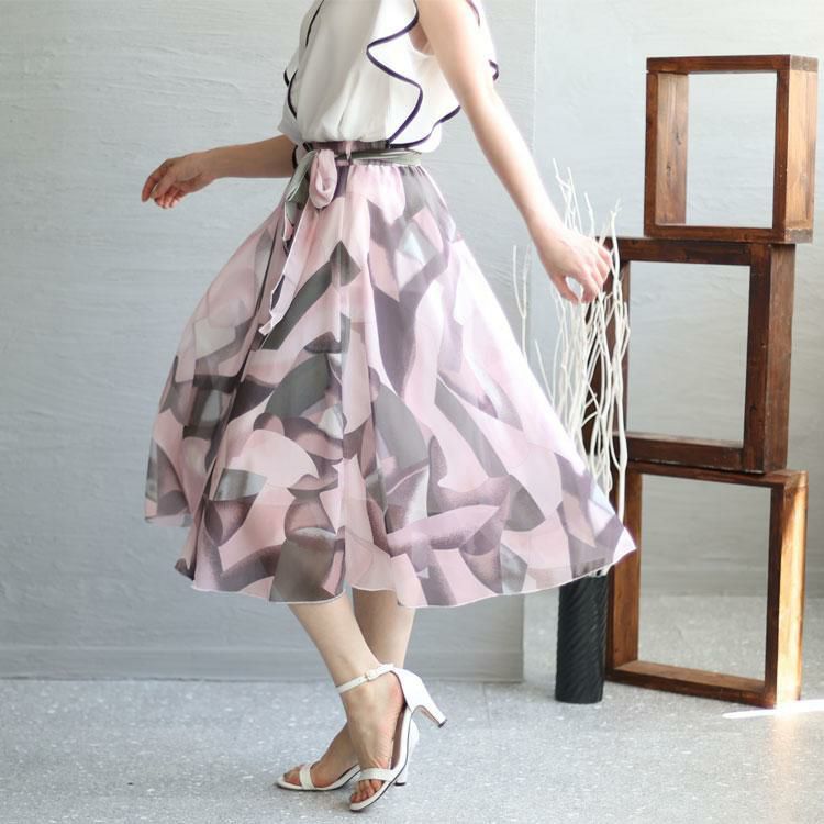 大きいサイズ レディース 花柄シフォンロングスカート　goldy-1262 【メール便可】 ピンク