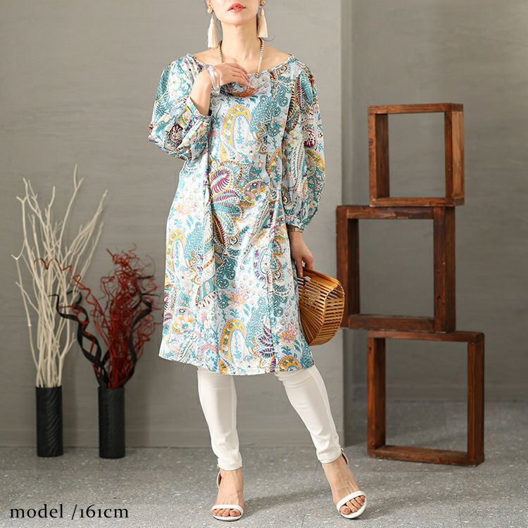 大きいサイズ レディース ペイズリー柄チュニックワンピース　jp470 【メール便可】